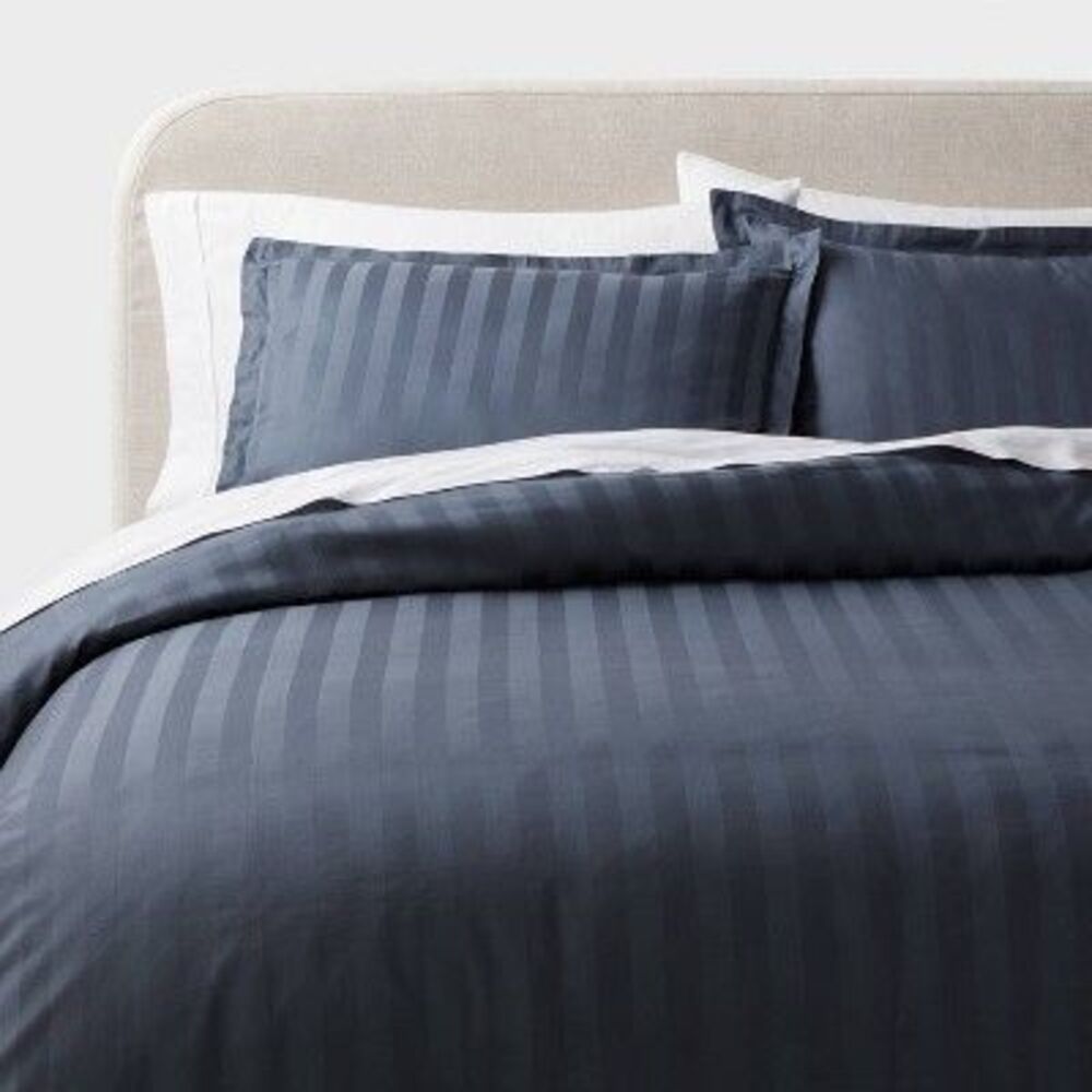 3pc King Luxe 300TC Striped Damask Cotton Duvet Cover Set - Dark Teal